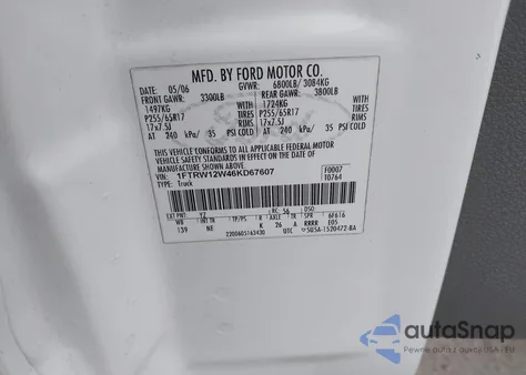 2006 Ford F-150 Xlt from USA, damaged, VIN 1FTRW12W46KD67607